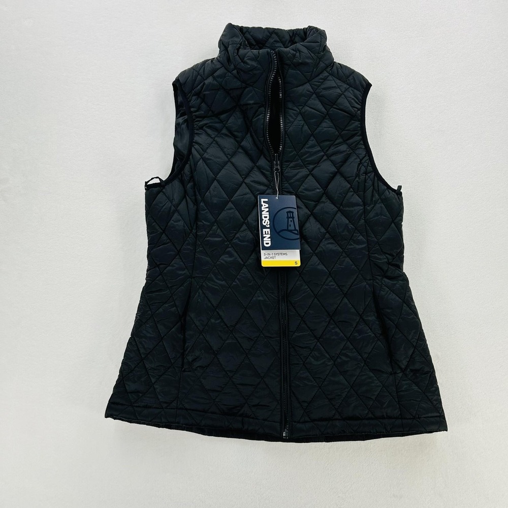 Lands' End Vest Womens Small Black NWT Quilted 3-in-1 Systems Insulated Zip